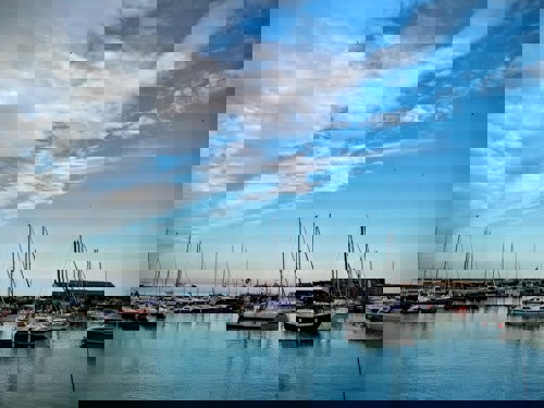 Boats in the harbour at Lyme Regis